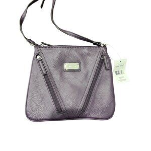 Nine West Victoria Crossbody Purse Purple Faux Leather Adjustable Strap Zipper